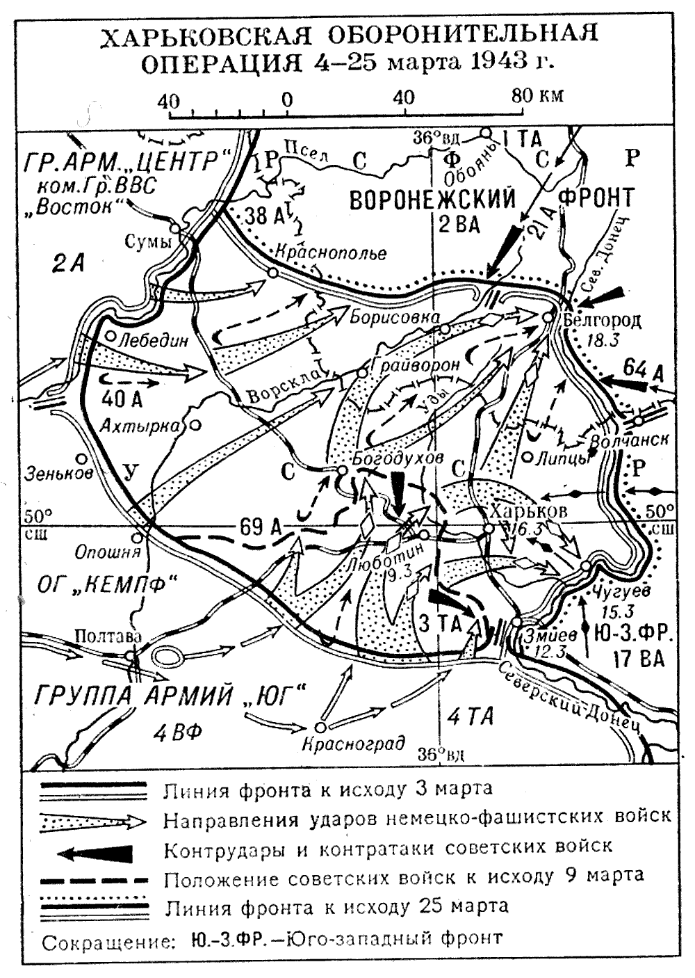 Операции красной армии в 1943. Харьковская наступательная операция 1943 года.